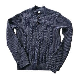 Janie And Jack Boys Button Mock Neck Cable Knit Fisherman Sweater Size 10 Blue